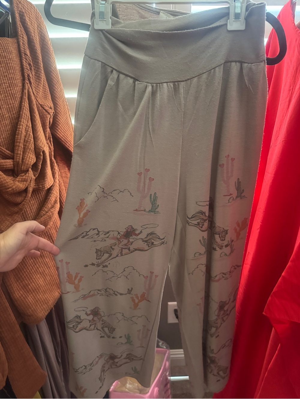 Taupe Western Print Wide-Leg Women's pants